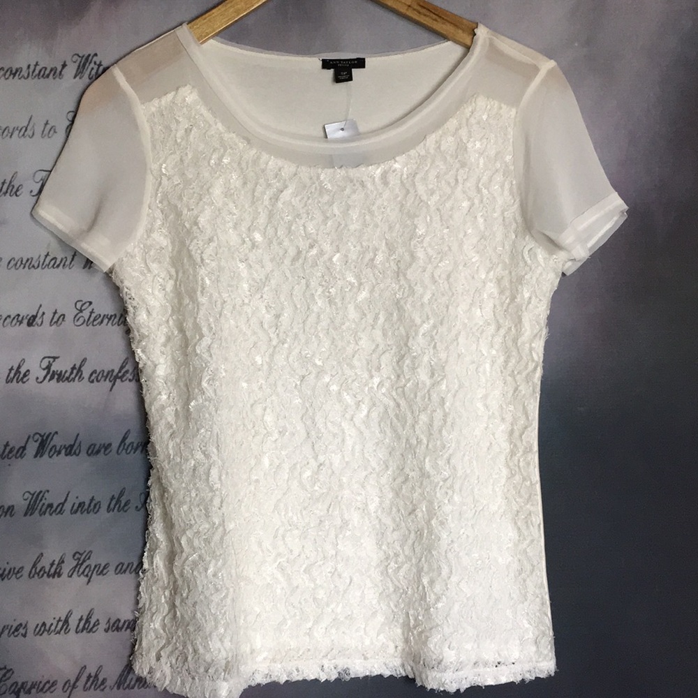 Ann Taylor Petite White Lace Top Size SP